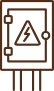Brown line drawing of an electrical panel with a high voltage warning symbol and three cables extending from the bottom.